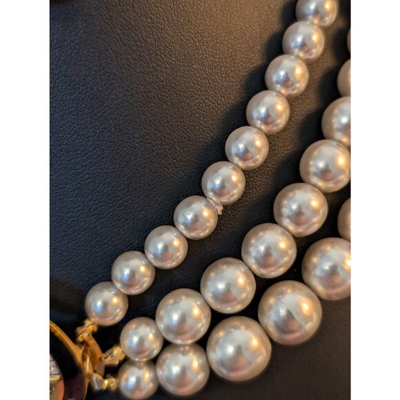 Vintage Designer Givenchy Bijoux Multi Strand Silver Gray Faux Pearl Necklace - Picture 10 of 15